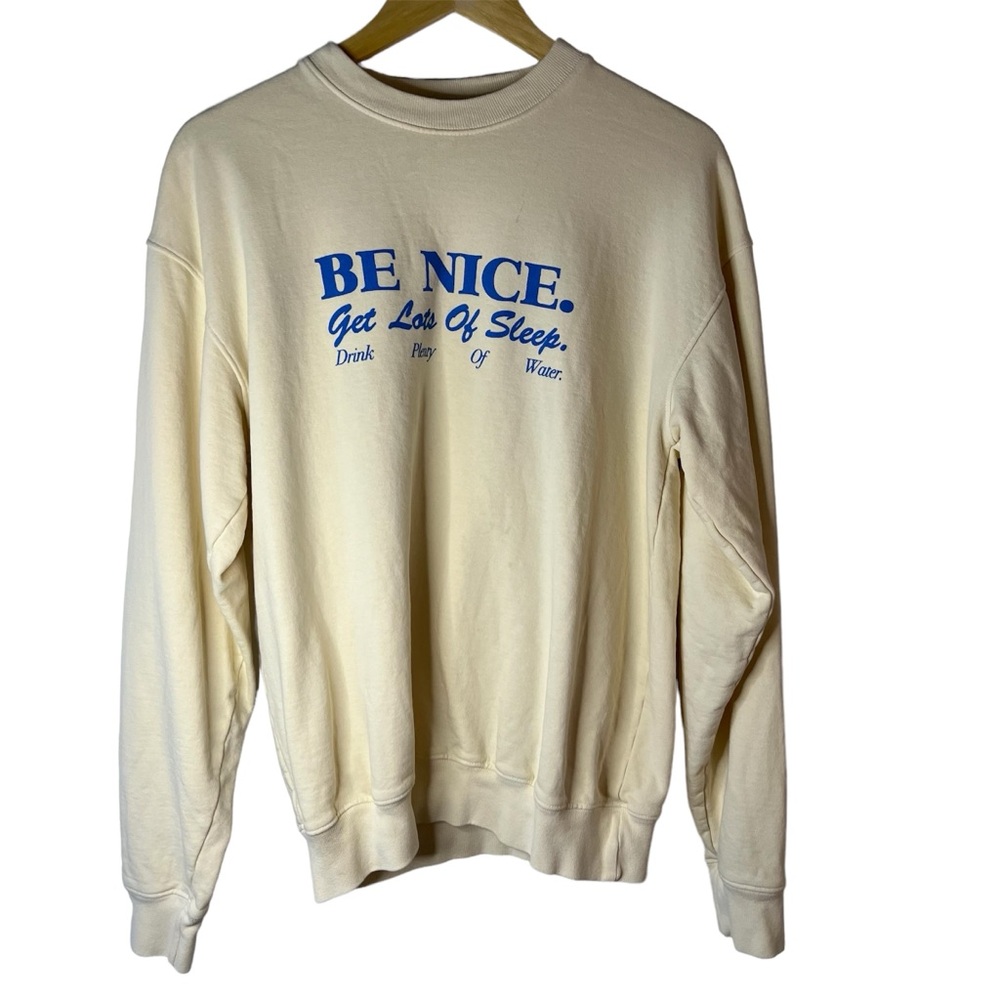 Sporty & Rich BE NICE Cream Sweatshirt with Blue Logo